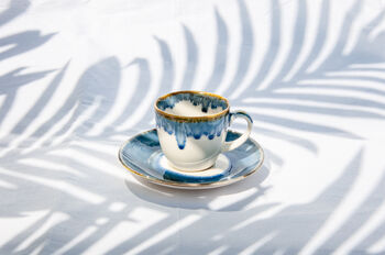 Blue Set Of Two Porcelain Espresso Cups Saucers Set, 3 of 7