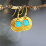 Turquoise Gold Disc Earrings, thumbnail 5 of 10