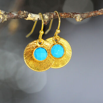 Turquoise Gold Disc Earrings, 5 of 10