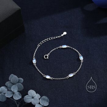 Sterling Silver Oval Moonstone Satellite Bracelet, 5 of 12
