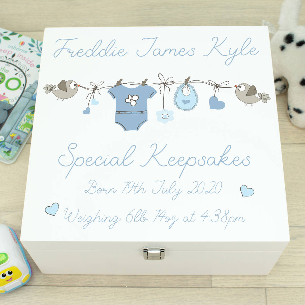 Personalised Bunting Baby Wooden Memory Box, 1 of 6