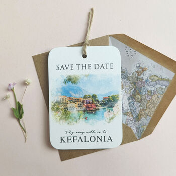 Save The Date Tag With Wedding Destination Illustration, 4 of 12