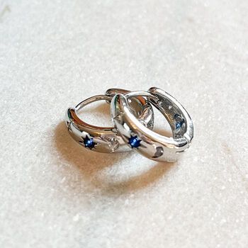 Celestial Star And Moon Huggie Hoop Earrings, 2 of 3