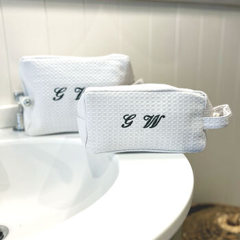 Monogramed White Waffle Make Up Bag, 3 of 7