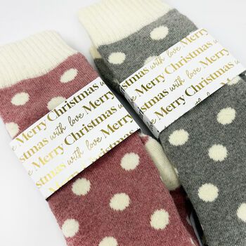 Personalised Birthday Spotty Polka Dot Welly Socks With Gold Foil Label, 2 of 10