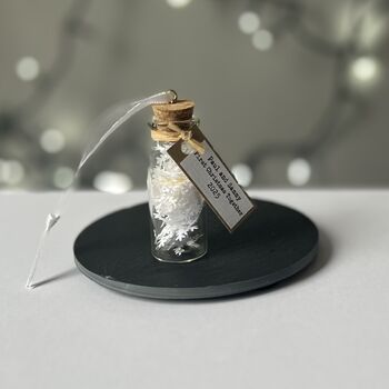Tiny Bottle Of Snow Personalised Hanging Decoration, 6 of 12
