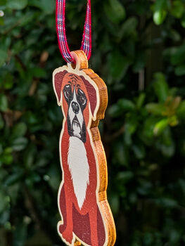 Boxer Dog Hanging Wooden Christmas Decoration, 6 of 6