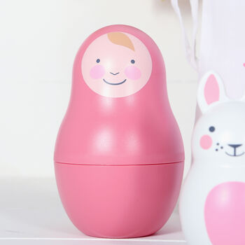 Pink Nesting Dolls, Bunny Chime With Personalised Bag, 3 of 4