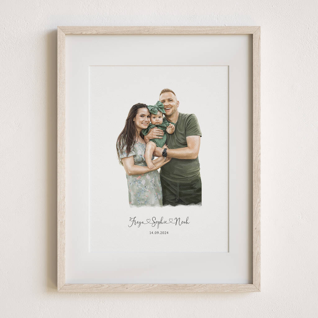 Anniversary Family Portrait Gift – Hand Drawn Watercolor Art Print, 1 of 10