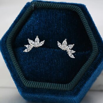 Sterling Silver Cz Cluster Marquise Stud Earrings, 5 of 12