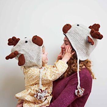 Reindeer Hand Knitted Woollen Animal Hat, 7 of 7