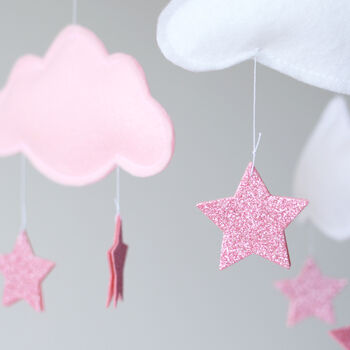 Cloud Star And Moon Baby Mobile, White And Pink, 2 of 3