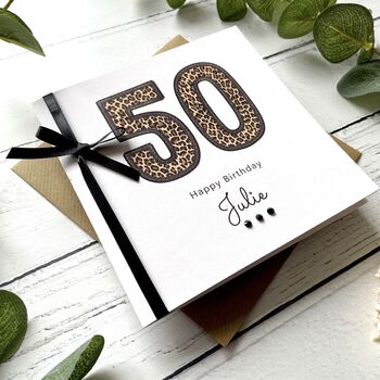 Personalised Leopard Print 50th Birthday Card. Customisable For Any Age, 3 of 3