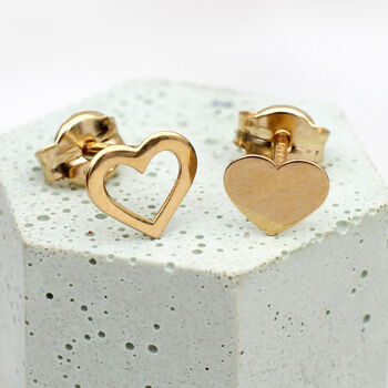9ct Gold Open And Closed Heart Stud Earrings, 2 of 3