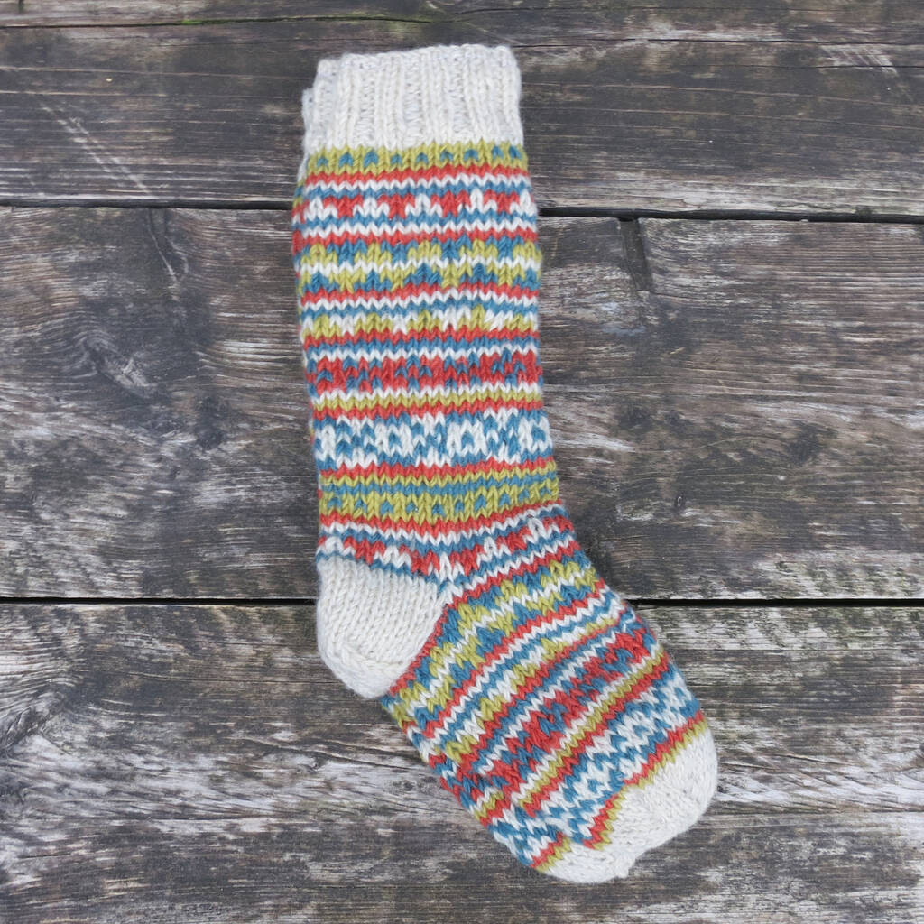 fair trade fair isle wool jersey lined slipper socks by aura que ...