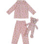 Misha Girls Pink Stripe Pyjama Set With Matching Teddy Bear, thumbnail 1 of 2