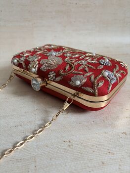 Red Embroidered Rectangular Clutch Bag, 7 of 11