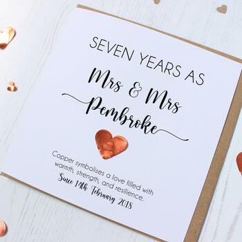 Personalised 7th Anniversary Card With Copper Heart, 4 of 7