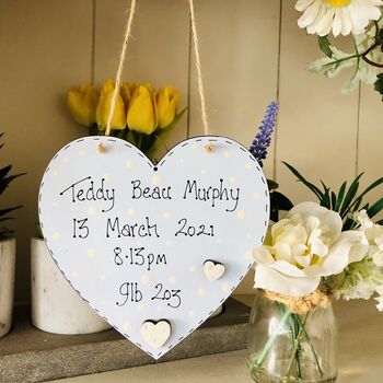 Personalised New Baby Boy Wooden Blue Heart, 4 of 5