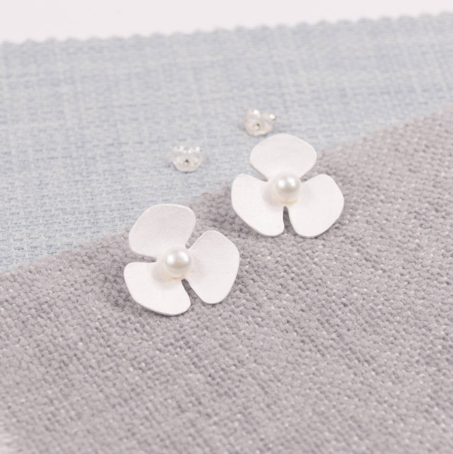 Silver Mariposa Pearl Studs, 1 of 7