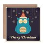 Merry Cartoon Snowflakes Owl Christmas Card, thumbnail 1 of 4