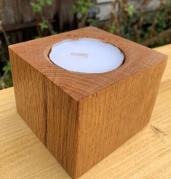 Oak Pillar Candle Holder With Extra Large Tealight, 2 of 12