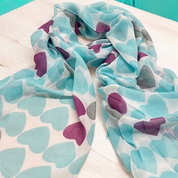 Turquoise Hearts Print Scarf, 2 of 5