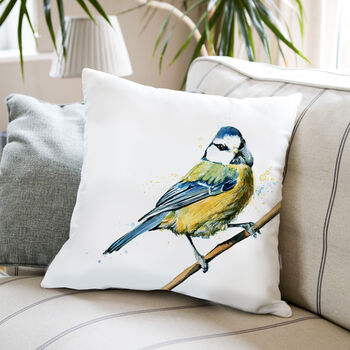 Inky Blue Tit Large Luxury Cushion And Pad, 2 of 4