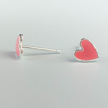 Sterling Silver Pink Heart Stud Earrings, 3 of 5