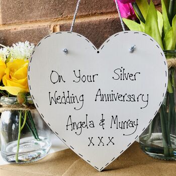 Personalised Silver Wedding Anniversary Wooden Heart, 7 of 7