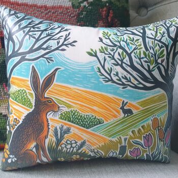 Hare Print Countryside Decorative Cushion For Nature Lovers, 6 of 8