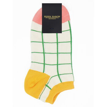 Grid Cream And Dash Pink Women's Trainer Socks Bundle, 5 of 8