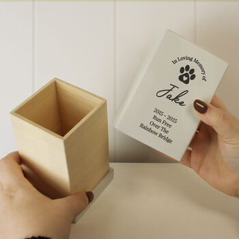Personalised Pet Memorial Wooden Urn With Paws, 6 of 7