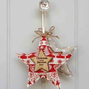 'Family Christmas Message' Oak Fabric Star Decoration, 4 of 8