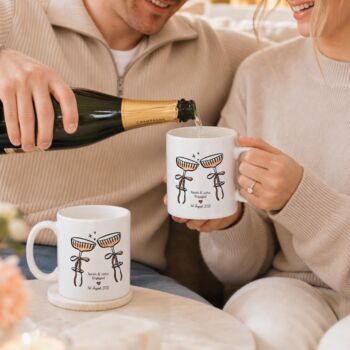 Set Of Two Champagne Glasses Engagement Mugs, 2 of 5