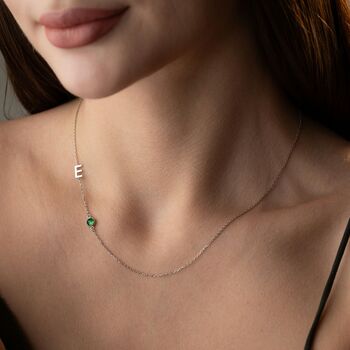 Personalised Sideway Initial Birthstone Necklace, 2 of 10