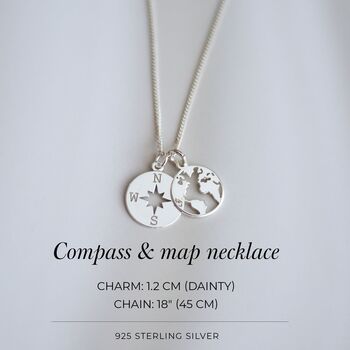 Dainty Compass And Map Charm Necklace Travel Christmas Gift, 2 of 10