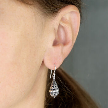 Sterling Silver Teardrop Filigree Balinese Drop Earrings – 9mm, 3 of 5