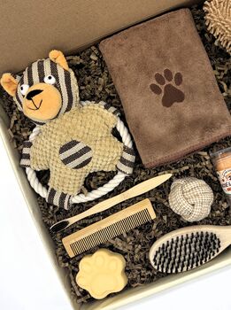 Natural Dog Pamper Gift Box | Organic Balm, Blanket, Toys, Bamboo Grooming Set Eco Friendly Puppy Spa Care Package, 4 of 7