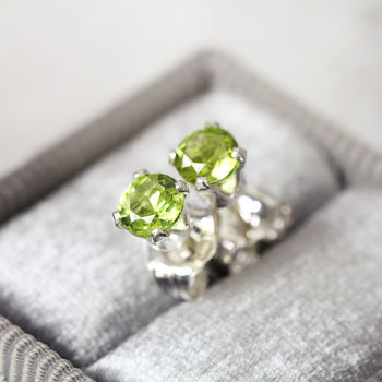 Green Peridot Ear Studs In Silver Or Gold, 6 of 11