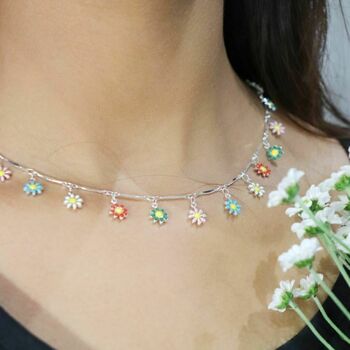 Colourful Rainbow Flower Charms Choker Summer Necklace, 4 of 7