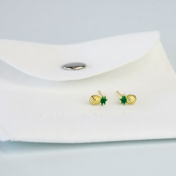 Sterling Silver Gold Colour Pineapple Stud Earrings, 4 of 5