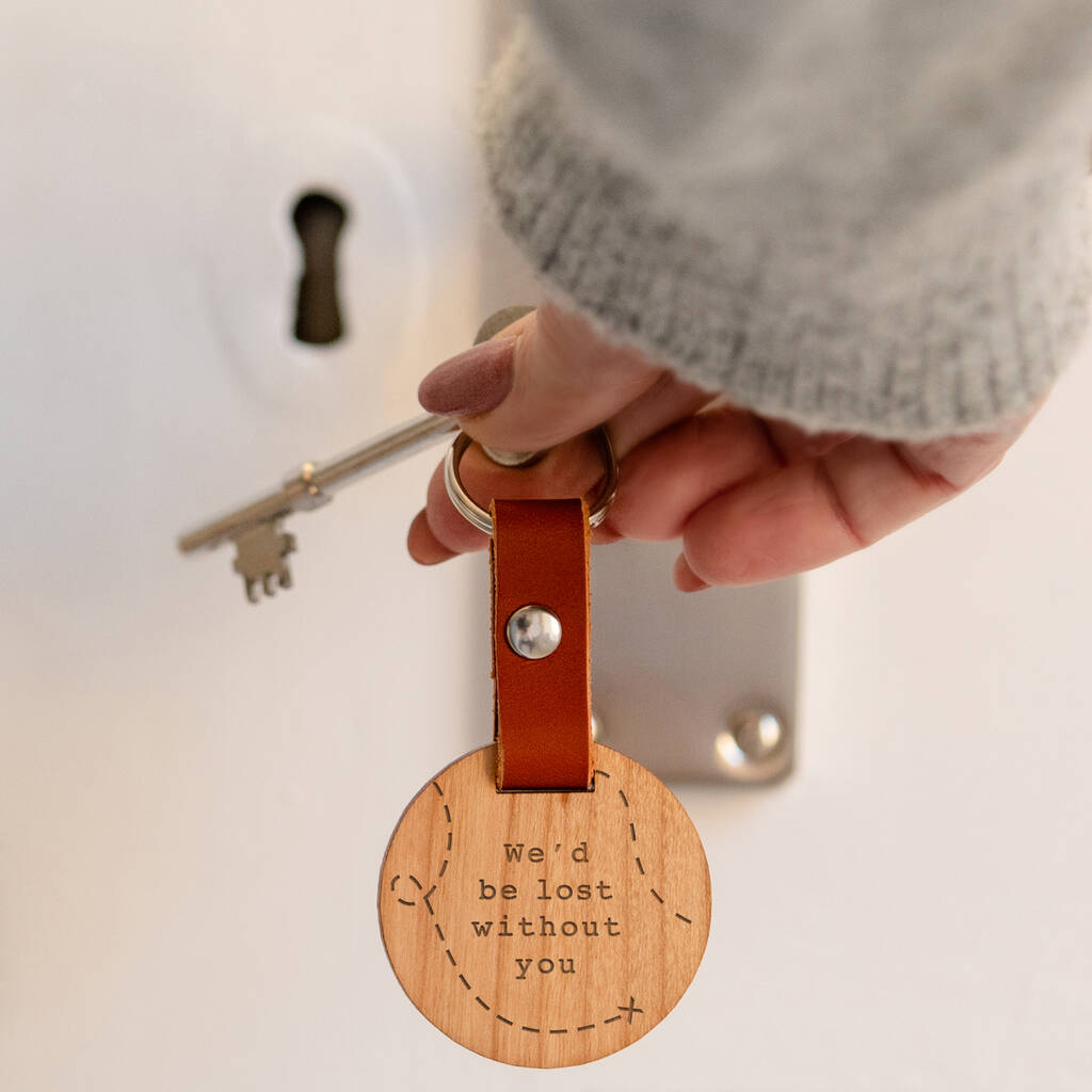 Image of Engraved 'We'd Be Lost Without You' Wooden Keyring