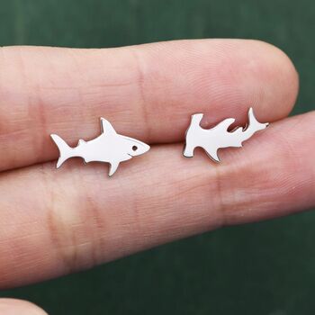 Sterling Silver Shark Stud Earrings, 3 of 12