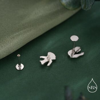 Internally Threaded Mismatched Dinosaur Fossil Flat Back Earrings In Sterling Silver, 3 of 8