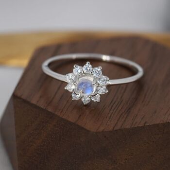 Genuine Moonstone Halo Ring In Sterling Silver, 4 of 11