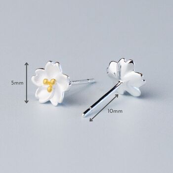 Sterling Silver Sakura Flower Stud Earrings, 3 of 6