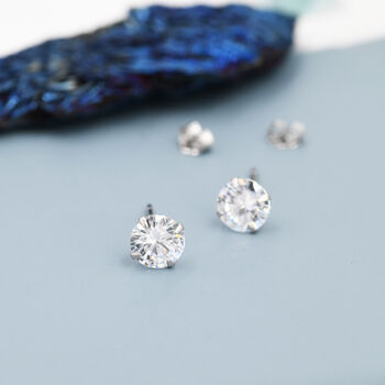 Sterling Silver Simple Cz Crystal Stud Earrings, 3 of 11