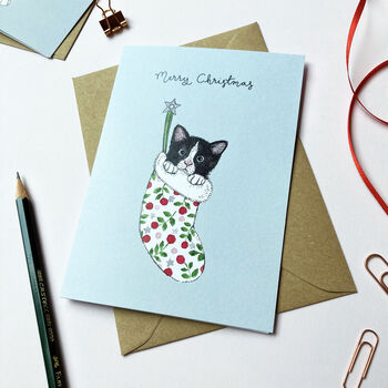 Black And White Cat Christmas Card, 2 of 2