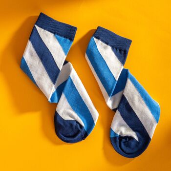 Blue And White Striped Men's Egyptian Cotton Socks, 3 of 4